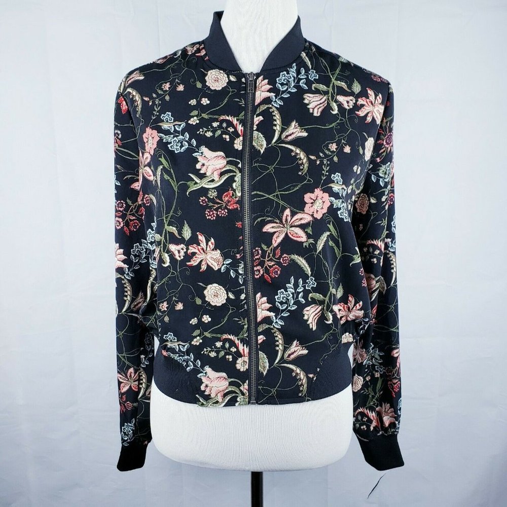 iZ BYER Juniors Moto Crop Floral Dressy Jacket